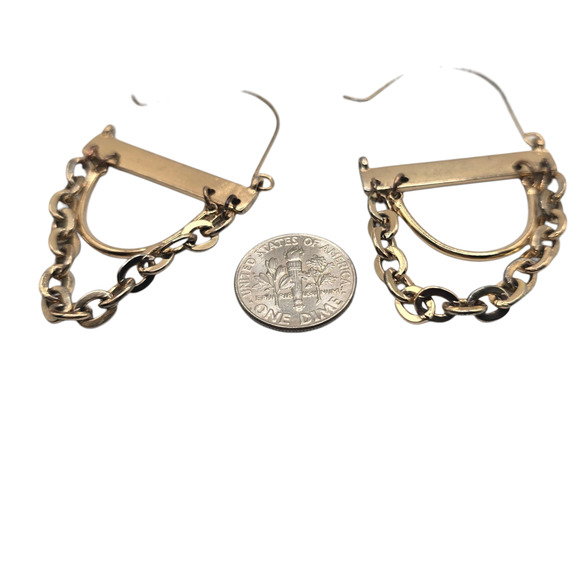 Earrings Gold Tone Chain Dangle Hoop Modern Geometric Drop Boho SKU2408 - Picture 5 of 6